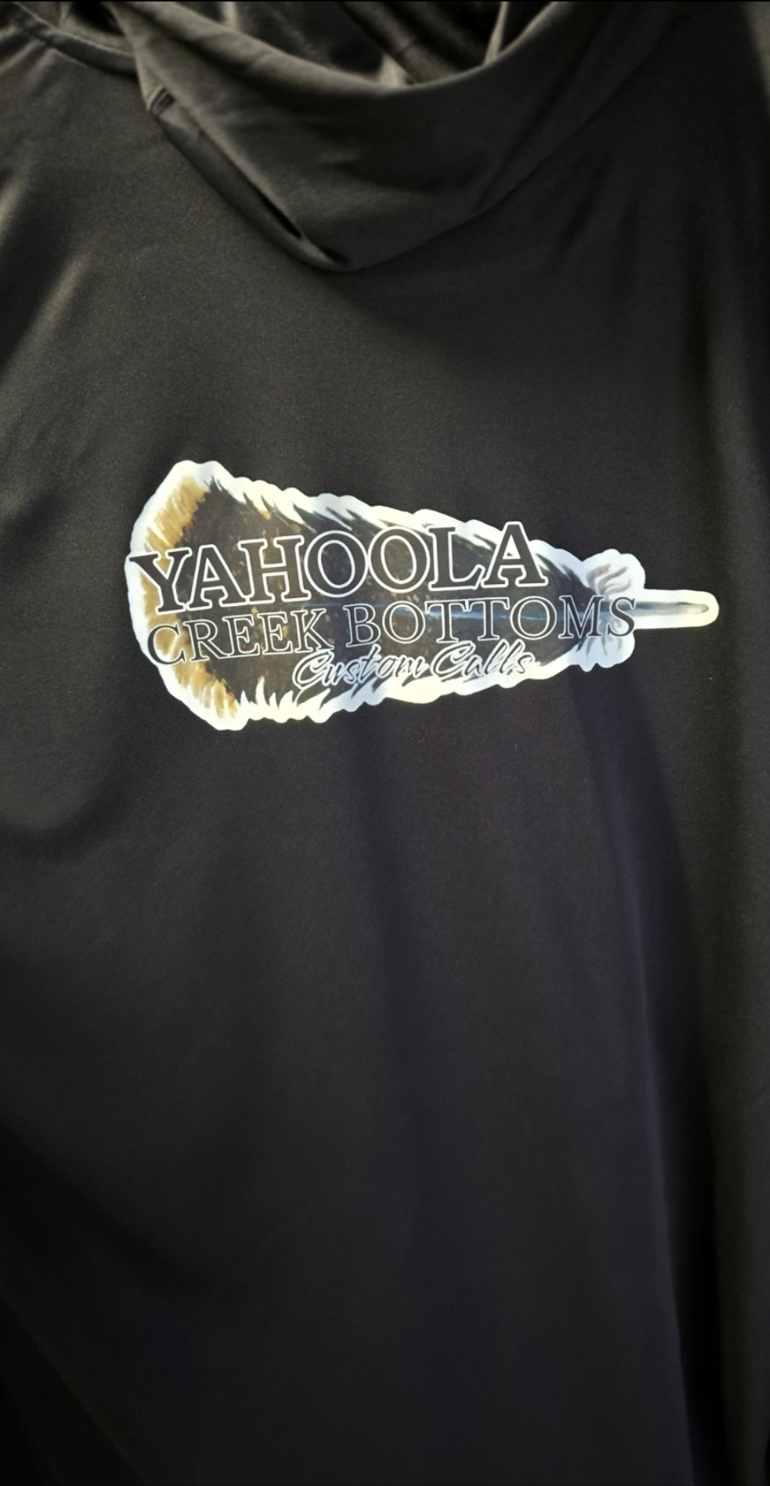 Black long sleeve performance hoodie 

Turkey feather logo YCB