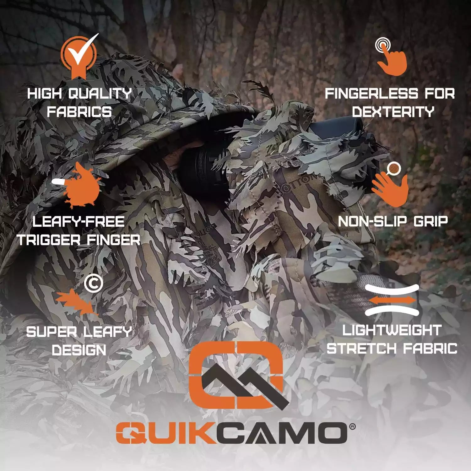 Leafy Camo Gloves (Fingerless or Touchscreen Tips)