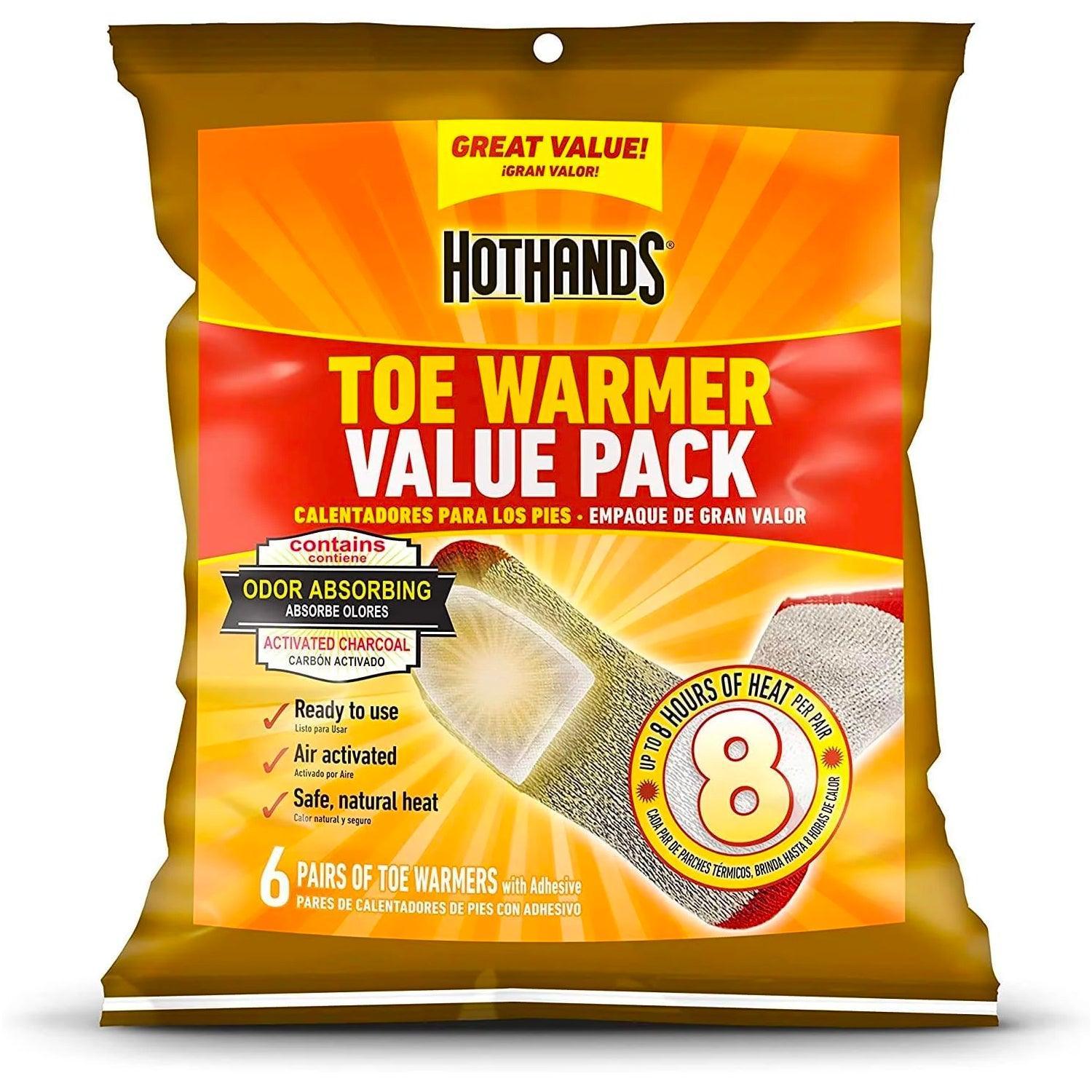 HotHands Toe Warmers - Long Lasting Safe Natural Odorless Air Activated Warmers - Up to 8 Hours of Heat - 6 Pair Bag