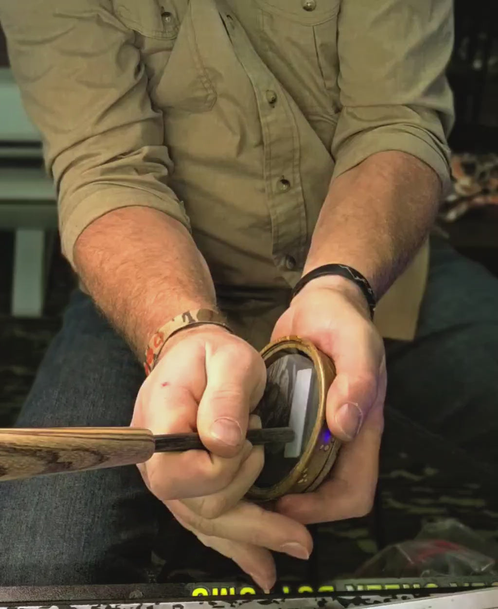 Wormy Persimmon Etched Glass over slate