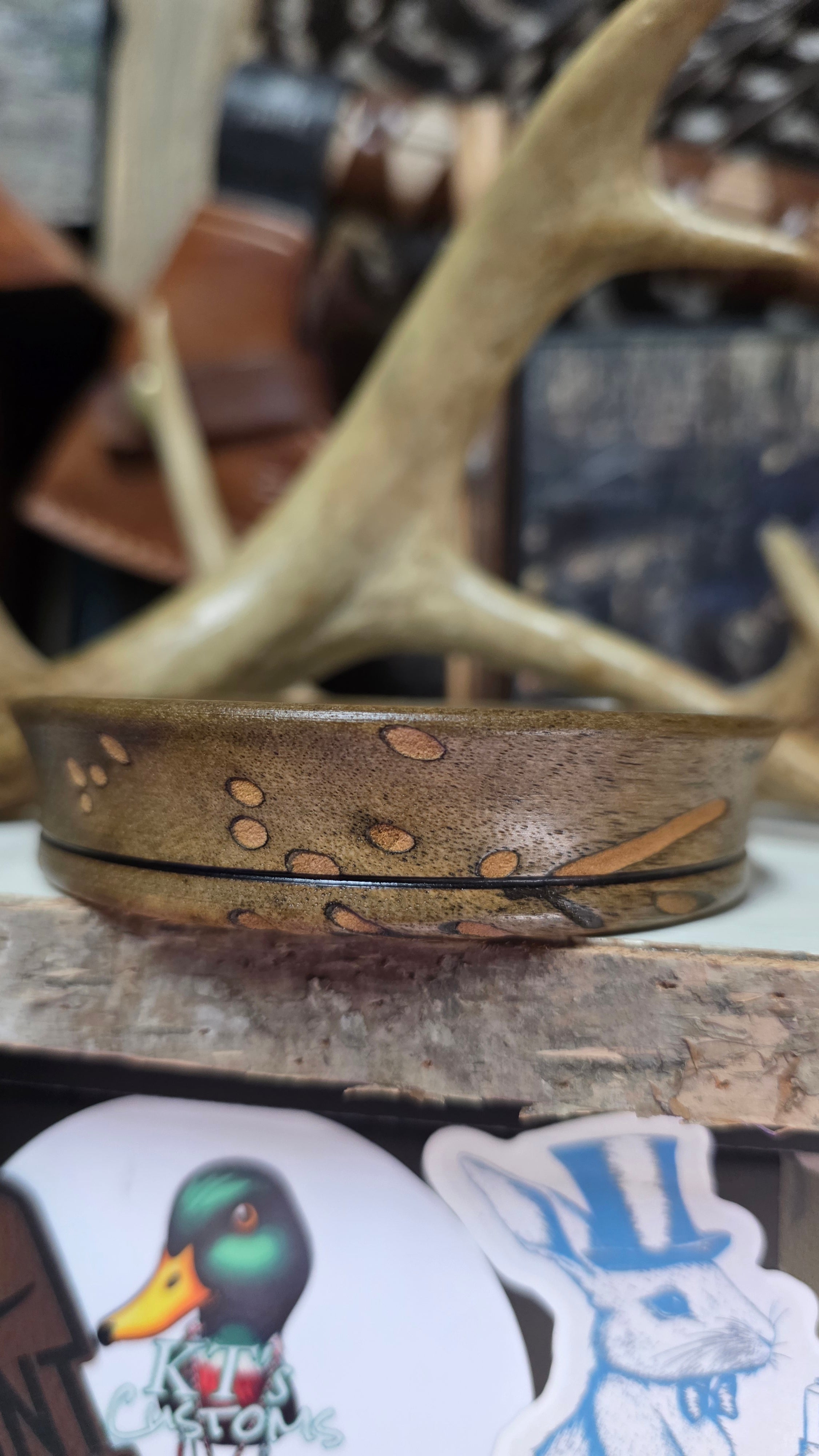 Wormy Persimmon Etched Glass over slate