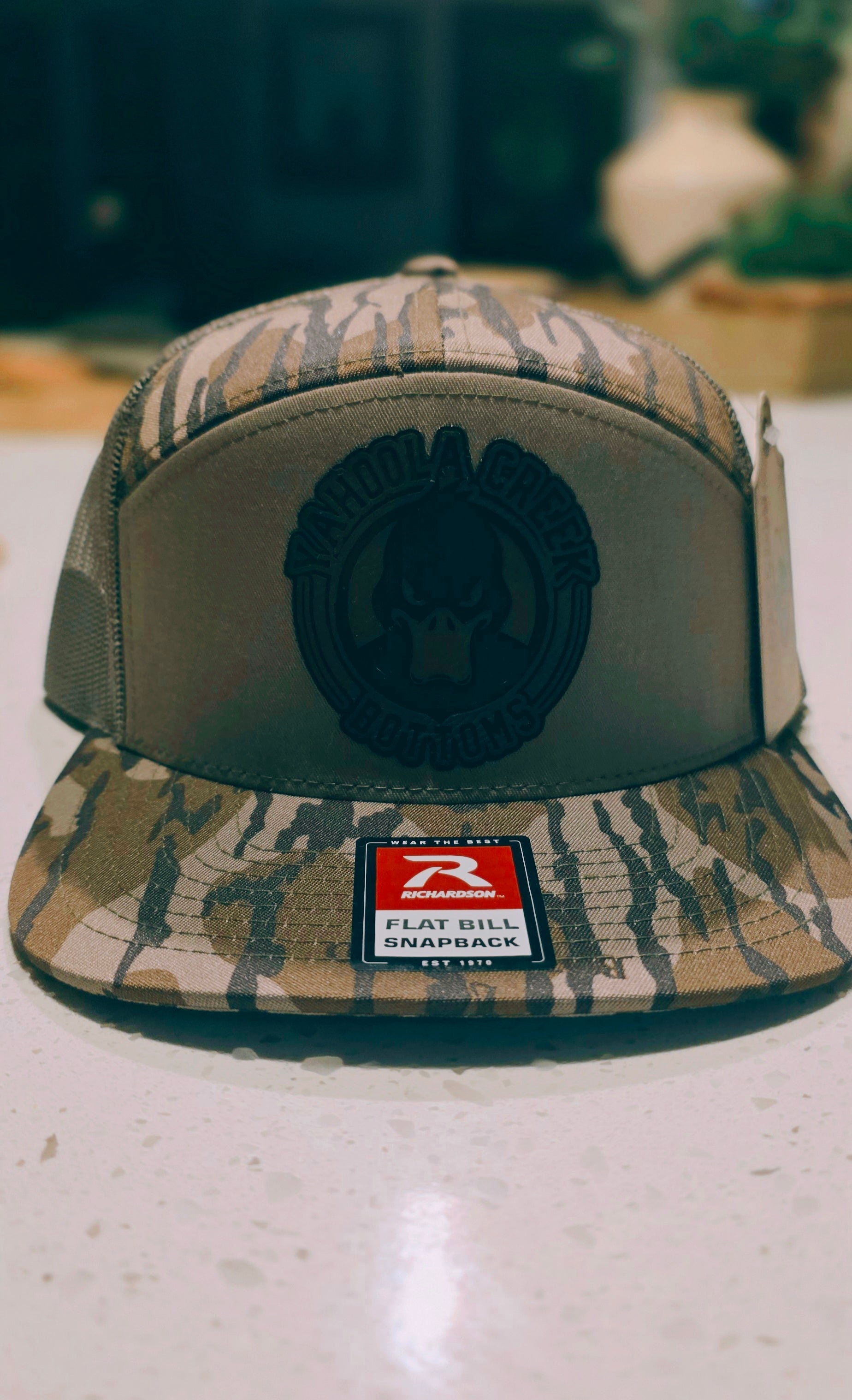 Mossyoak Bottomland 7 panel YCB Duck logo hat