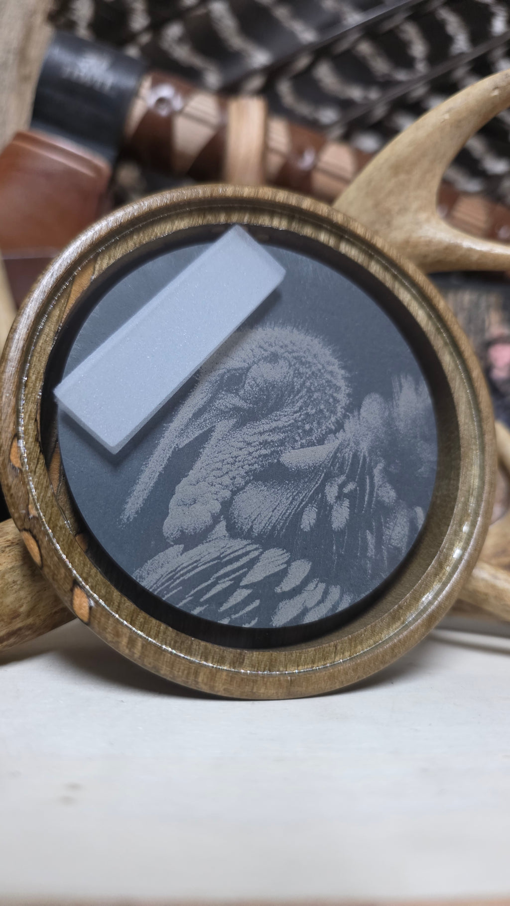 Wormy Persimmon Etched Glass over slate