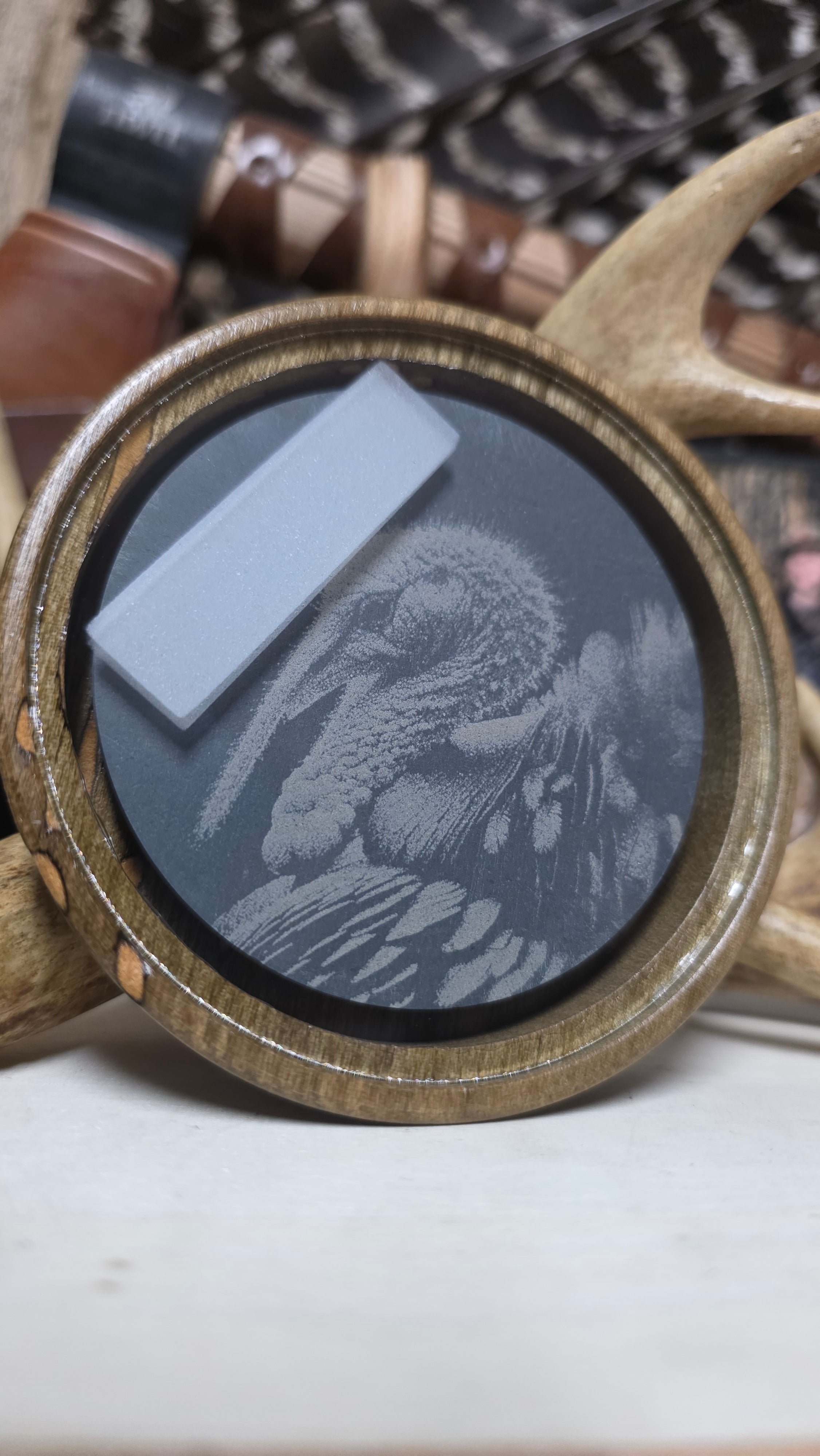 Wormy Persimmon Etched Glass over slate