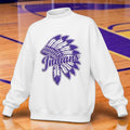 Beige Mock Neck Pullover Sweatshirt with purple Puff  Indians logo (9/2426 ready date)