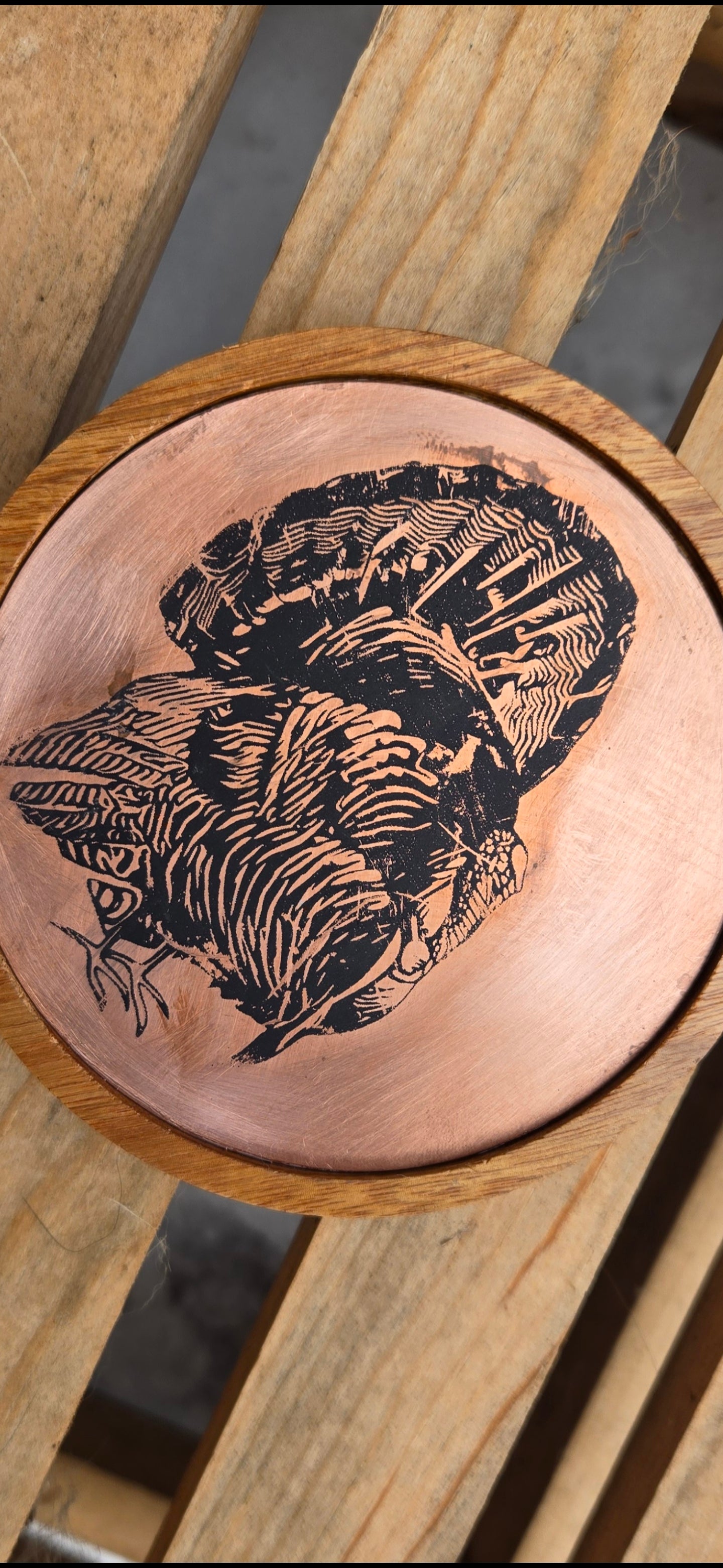 3.5" Etched Copper Gobbler white oak